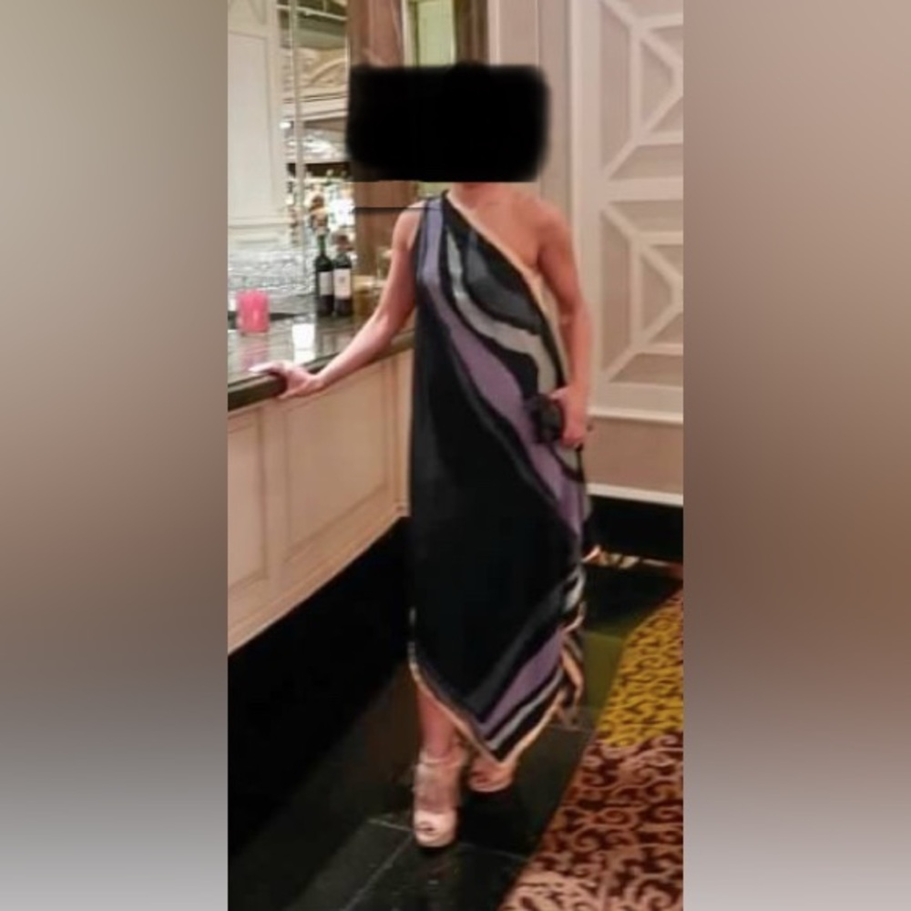 RACHEL Rachel Roy Asymmetrical Black and Purple Dress